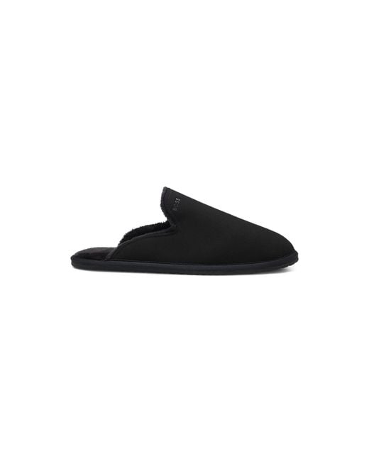 Boss Black Shearling-Lined Slip-On Slippers With Logo Detail for men