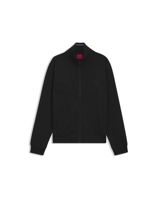 HUGO Black Cotton-Blend Sweatshirt With Drop-Needle Stripe for men