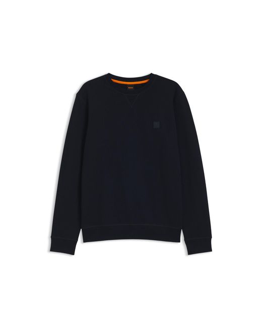 Boss Blue Cotton-Terry Regular-Fit Sweatshirt With Logo Patch for men