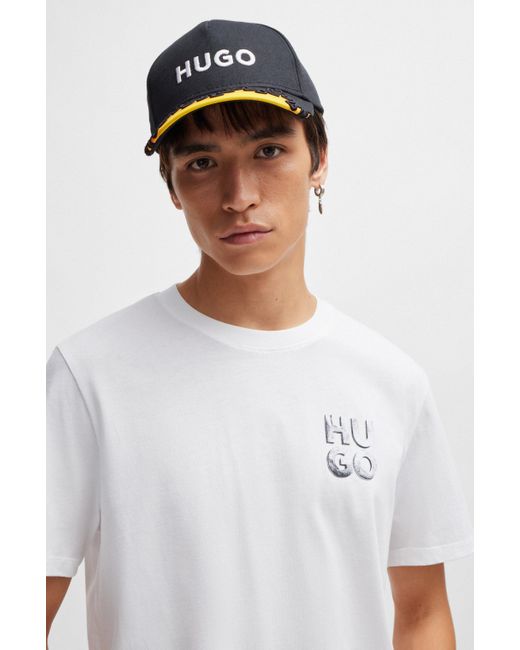 HUGO White Cotton-jersey T-shirt With Decorative Reflective Logo for men