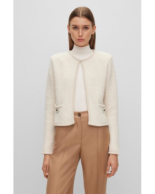 Boss White Open-front Cardigan With Buttoned Pockets