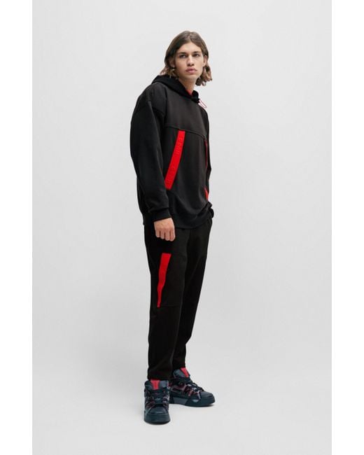 HUGO Oversized-fit Hoodie With Red Logo Tape for men