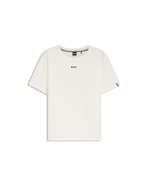 Boss White Stretch-Cotton Pyjama T-Shirt With Logo Print
