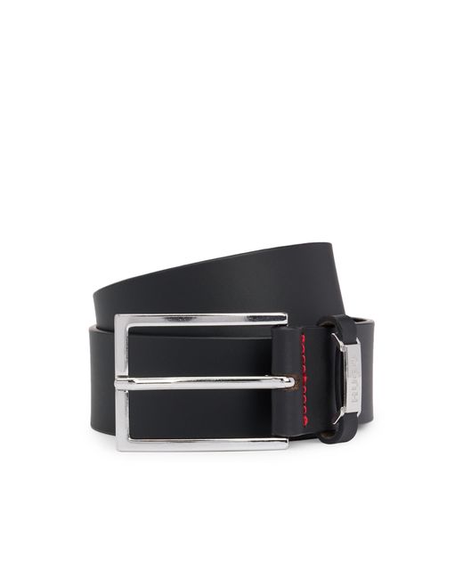 HUGO Black Leather Belt With Logo-Plate Keeper for men