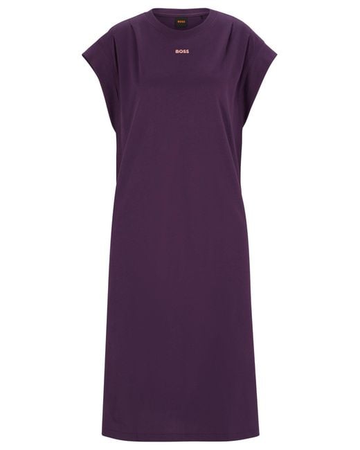 Boss Purple Cotton-jersey T-shirt Dress With Puff Logo