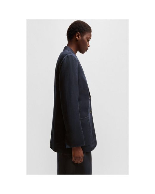 Boss Blue Relaxed-Fit Blazer With Two-Button Closure