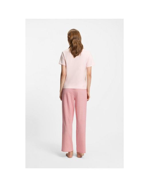 HUGO Pink Stretch-Jersey Pyjama T-Shirt With Logo Print