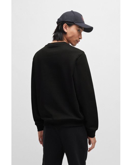 HUGO Black Cotton-terry Sweatshirt With Logo Detail for men