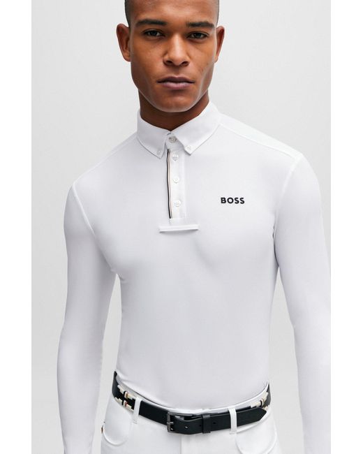 Boss Equestrian Show Shirt In White With Signature-stripe Details for men