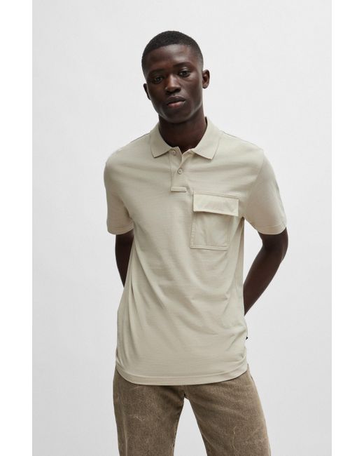Boss Relaxed-Fit Poloshirt aus Baumwoll-Piqué mit tonaler Tasche in Natural für Herren
