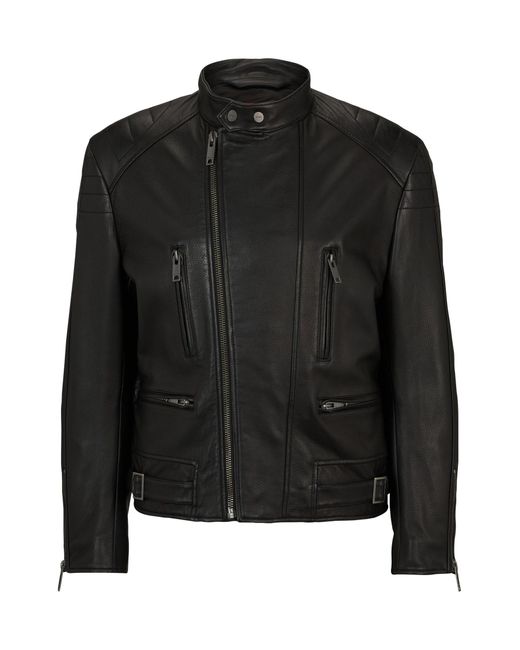 HUGO Black Zipped Jacket In Lightly Padded Leather for men