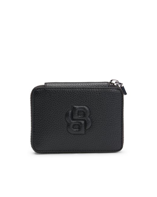 Boss Black Small Grained Ziparound Wallet With Double B Monogram