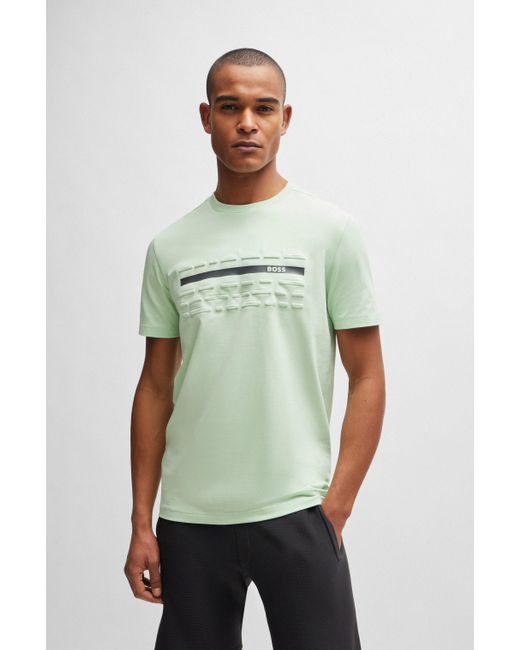 Boss Regular-fit T-shirt Van Stretchkatoen Met Artwork In Reliëf in het Green voor heren