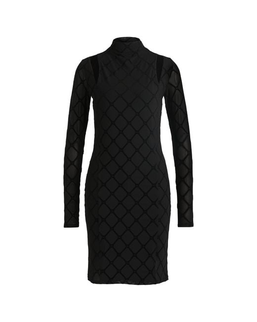 HUGO Black Stretch-Mesh Dress With Seasonal Print And Cut-Out Detail