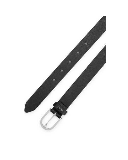 HUGO Black Grained Italian-Leather Belt With Logo Trim