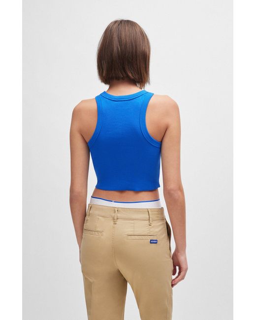BOSS Stretch-cotton Cropped Tank Top With Blue Logo Label