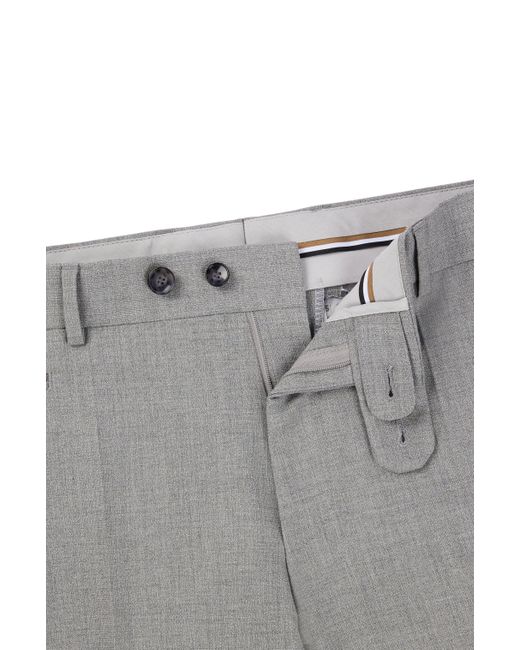 Boss Gray Slim-fit Trousers In Wrinkle-resistant Melange Fabric for men