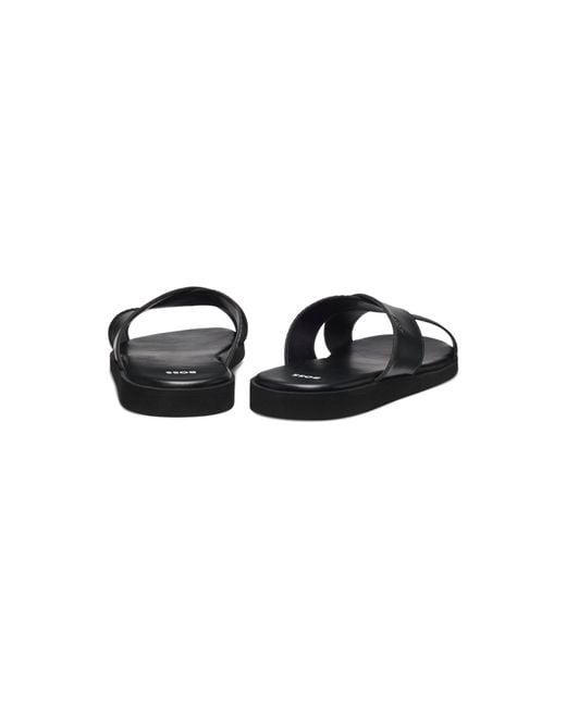Boss Black Faux-Leather Slides With Plain And Patterned Straps for men