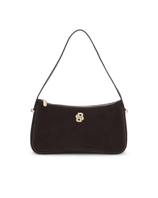 Boss Black Suede Shoulder Bag With Metallic Double B Monogram