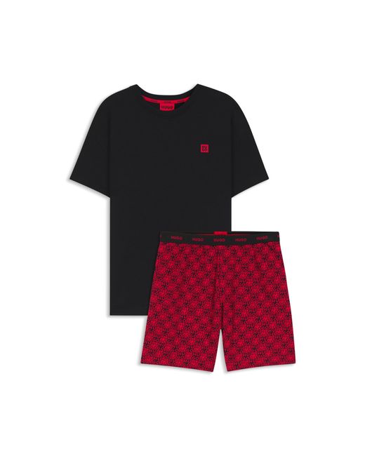 HUGO Black Stretch-Cotton Pyjamas With Stacked Logos for men