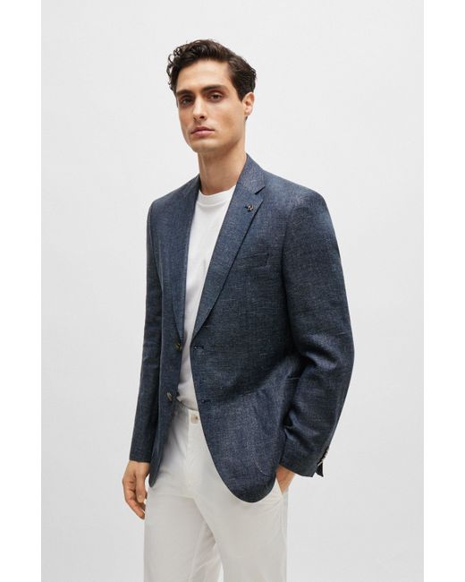 Veste Regular Fit en laine et lin à micro motif Boss pour homme en coloris Blue