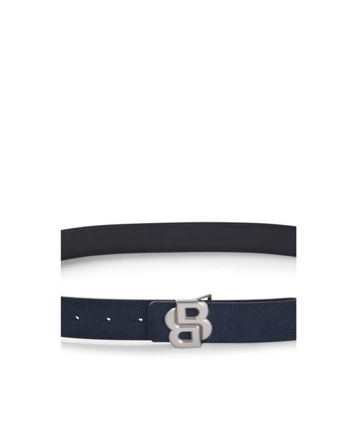Boss Blue Reversible Leather Belt With Double B Buckle for men