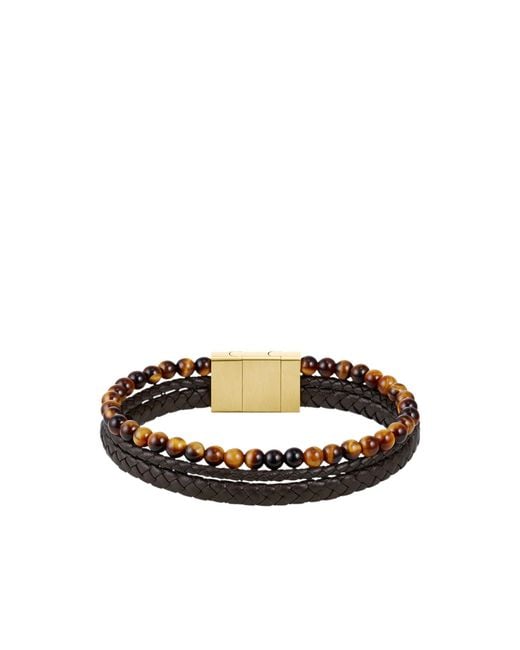Boss Metallic Cuff With Tiger Beads And Braided Leather for men