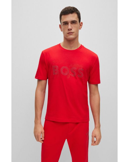 BOSS by HUGO BOSS Cottonjersey Tshirt With Rhinestone Logo And