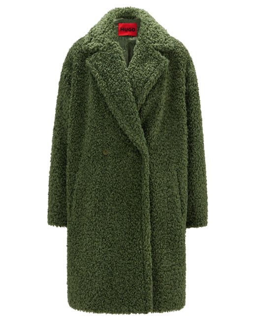 HUGO Green Teddy Coat In A Relaxed Fit With Logo Lining