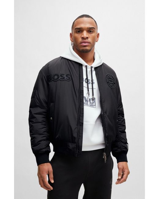 Boss Blue X Nfl Padded Bomber Jacket With Special Patches for men