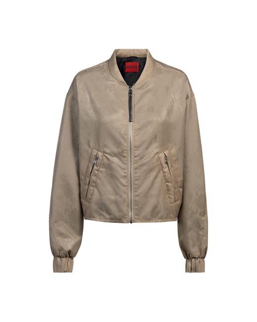 HUGO Brown Water-Repellent Bomber Jacket With Python Jacquard