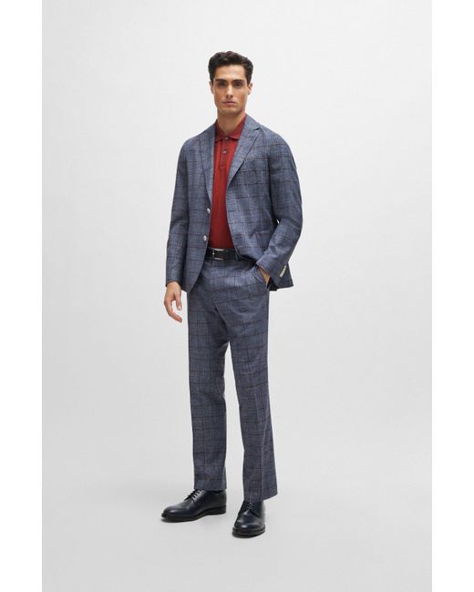 Boss Blue Slim-fit Micro-patterned Jacket In Checked Serge for men