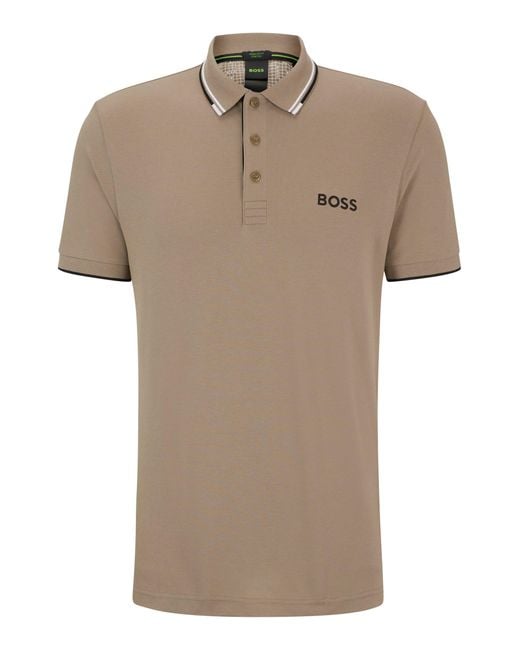 Boss Natural Cotton-blend Polo Shirt With Contrast Logos for men