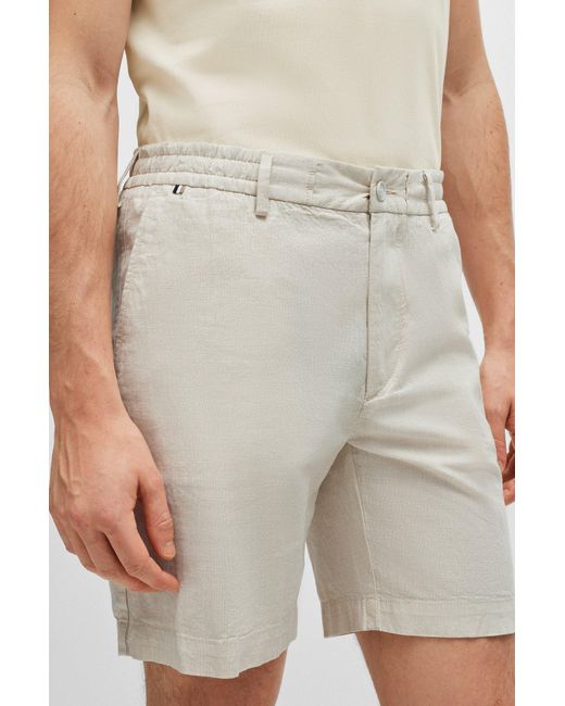 Boss White Regular-fit Shorts In Stretch-cotton With Linen for men