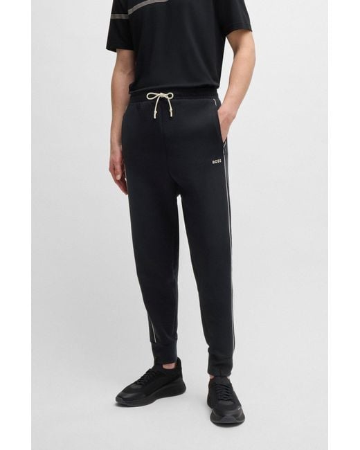 Boss Black Stretch-cotton Tracksuit Bottoms With Emed Artwork for men