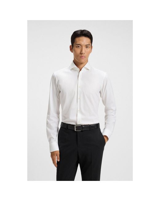 Boss White Regular-Fit Stretch-Twill Formal Business Shirt for men
