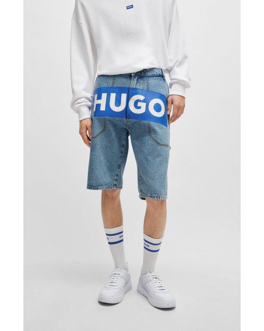 HUGO Denim Shorts Met Logoprint in het Blue voor heren