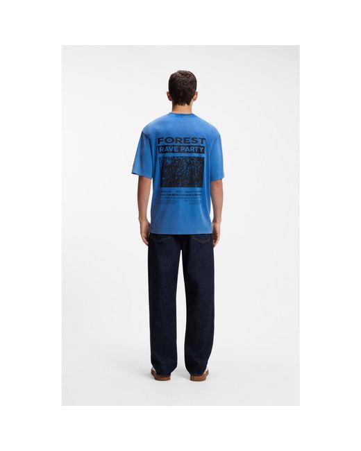 HUGO Blue Graphic-Print T-Shirt for men