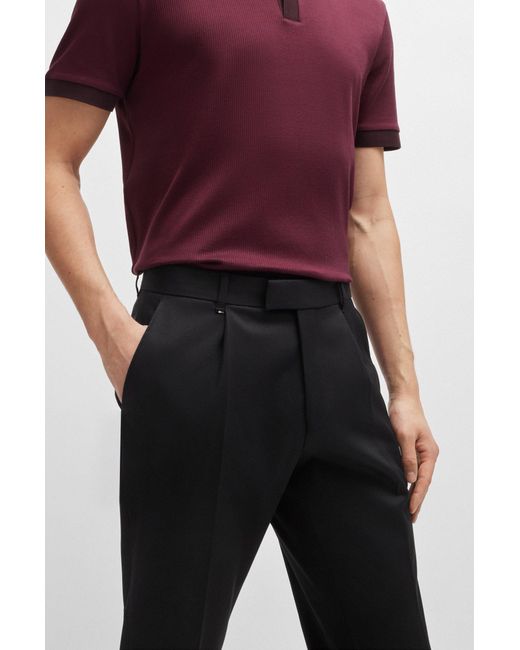 Boss Black Relaxed-fit Trousers In Stretch Fabric With Pleat Front for men