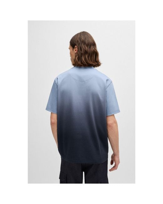 Boss Blue Cotton-Jersey T-Shirt With Dip-Dye Finish for men