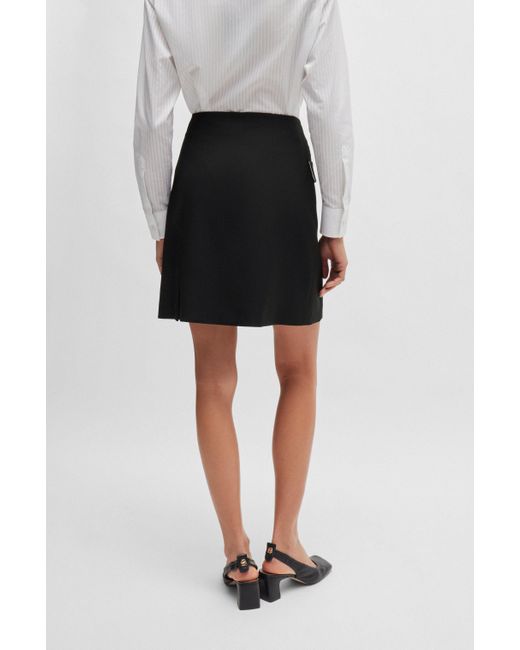 Boss Black Wrap-front Skirt In Virgin Wool With Pocket Detail
