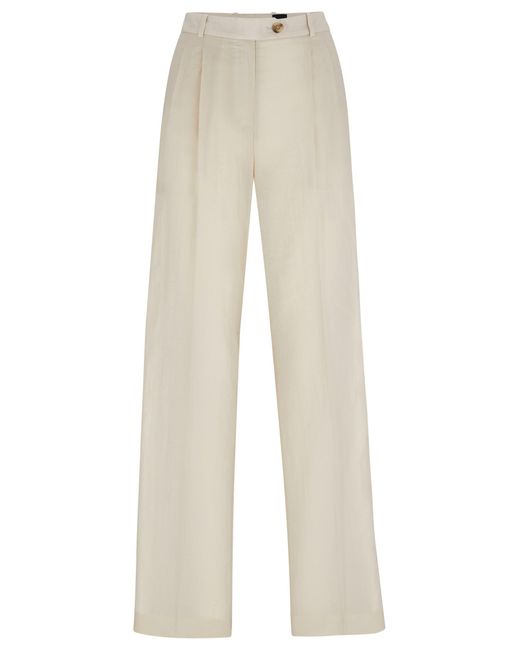 Boss White Formal Trousers In A Cotton Blend