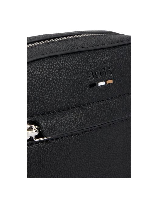 Boss Black Grained Faux-Leather Reporter Bag With Logo Trim for men