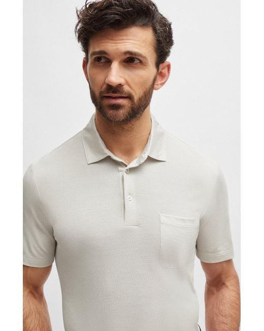 Boss White Regular-fit Polo Shirt In Silk And Cotton for men