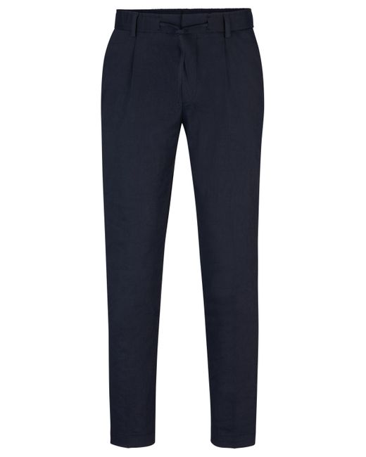 Boss Blue Relaxed-fit Trousers In A Linen Blend for men