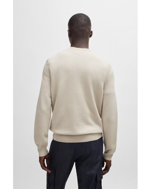 Boss Natural Cotton-blend Sweater With Two-tone Structure for men