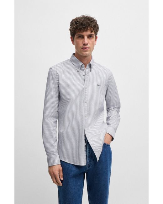 Boss Slim-Fit Hemd aus Oxford-Baumwolle mit Streifen-Muster in Blue für Herren