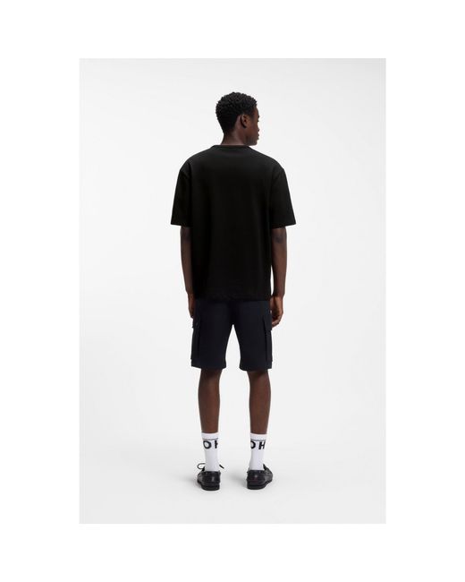 HUGO Black Cotton-Jersey T-Shirt With Embroidered Badge for men