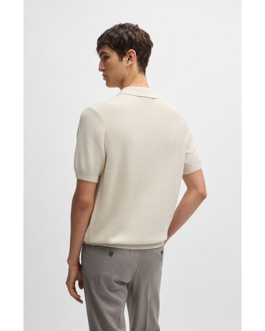 Boss Natural Regular-fit Polo Sweater With Mixed Structures for men
