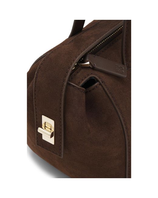 HUGO Brown Faux-Suede Handbag With Metallic Stacked Logo